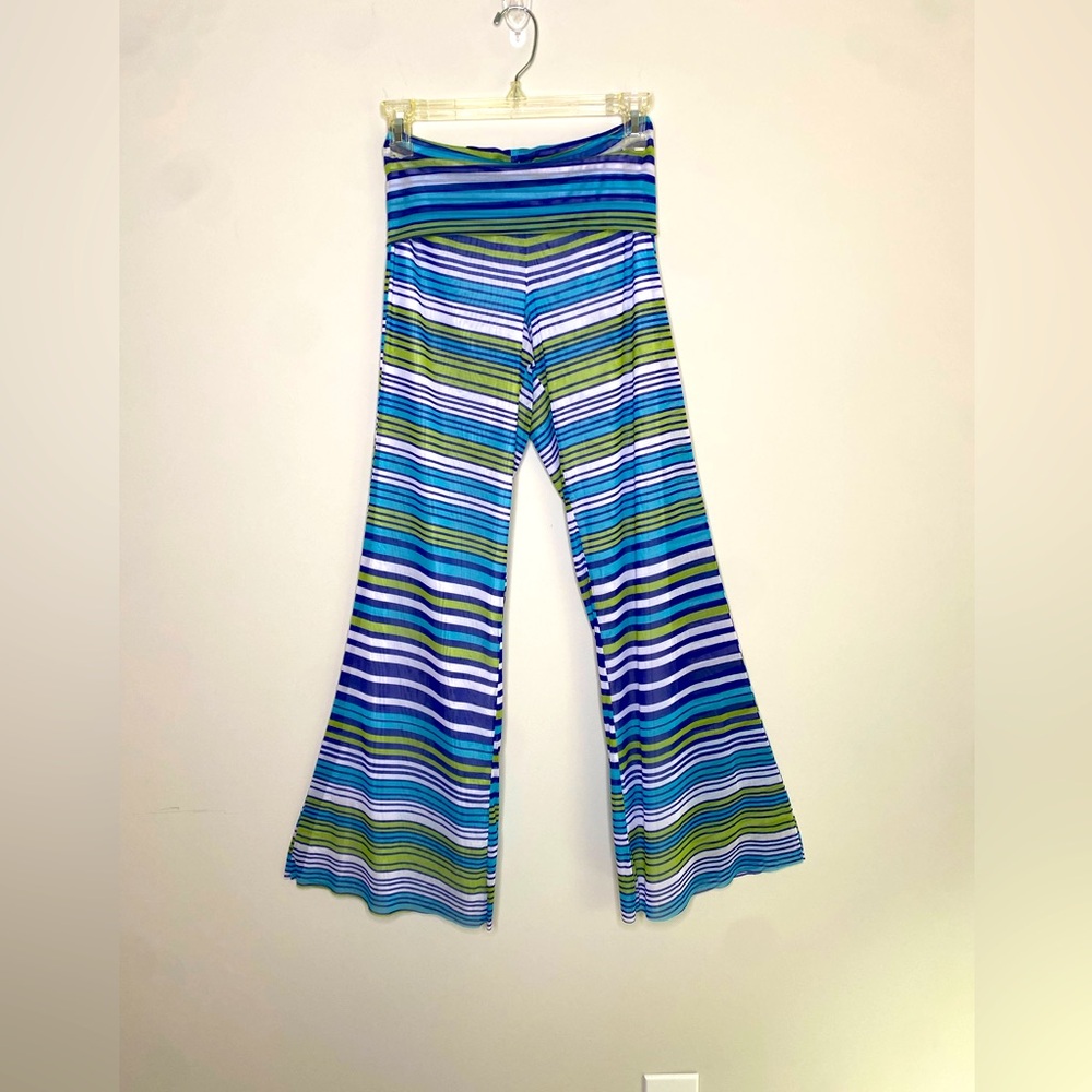 Cynthia Rowley Swim Coverup Pant Sz XS Striped Semi Sheer Wide Leg Pool Beach